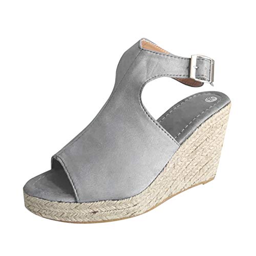 AQ899 Women's Wedges Sandals with Buckle Straps Summer Orthopedic Thick Sole Slippers Close Toe Shoes with Woven Sole Beach Shoes von AQ899