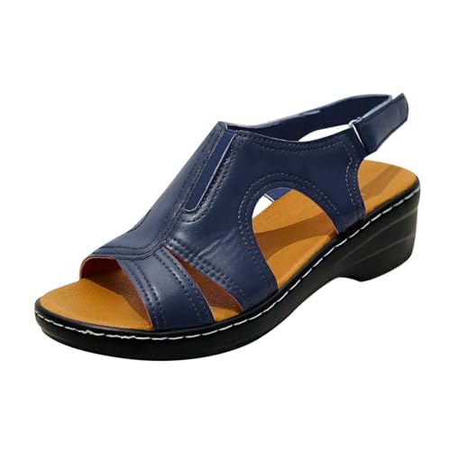 Buckle Straps Wedge Shoes Peep Toe Slingback sandals Women Thick Sole Hollow sandals Comfortable Walking Shoes Faux Leather Shoes Fashion Solid Beach Shoes von AQ899