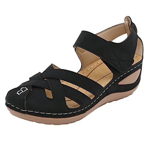 Close Toe Ankle Strp Shoes Women Thick Sole Strppy sandals Retro Hollow Out Wedge sandals Comfatable Solid Walking Shoes von AQ899