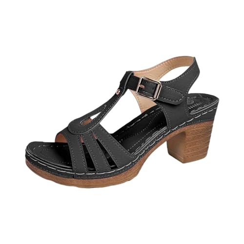 Women Low Block Sandals Summer Buckle Strap Adjustable Shoes Hollow out Retro Sandals Peep Toe Pu Leather Sandals Summmer Dress Shoes for Party Wedding von AQ899