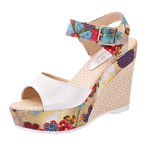 Women's Pu Wedge Sandals Summer Peep Toe Print Sandals Buckle Straps Adjustable Shoes Bohemian Shoes Elegant Platform Shoes for Party Wedding von AQ899