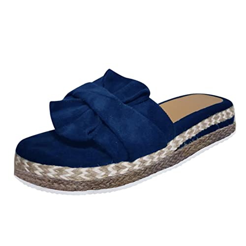 Women's Slip-On Platform Slippers Elegant Kint Bow Knot Sandals Comfortable Platform Shoes for Walking Fashion Strapless Round Toe Shoes von AQ899