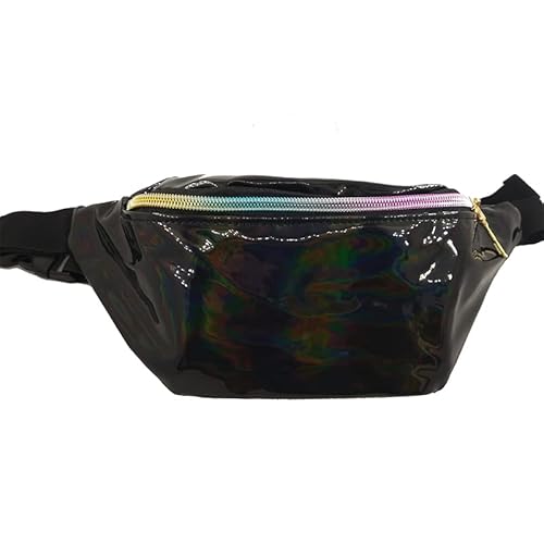 AQQWWER Armrucksack Holographic Waist Bag Laser Women`s Belt Bag Shoulder Women Travel Bag Hologram Fanny Pack Slim Shiny Neon PU Bum Bag (Color : Black) von AQQWWER