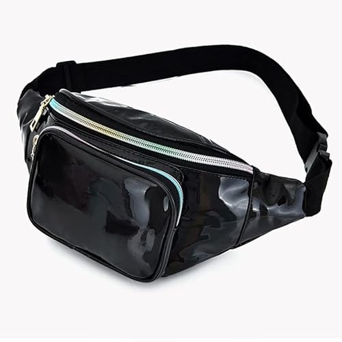 AQQWWER Armrucksack Women Holographic Waist Bag Men Shiny Fanny Pack Hologram Hip Bum Bag Travel Laser Chest Pocket with Adjustable Strap for Travel (Color : Black) von AQQWWER