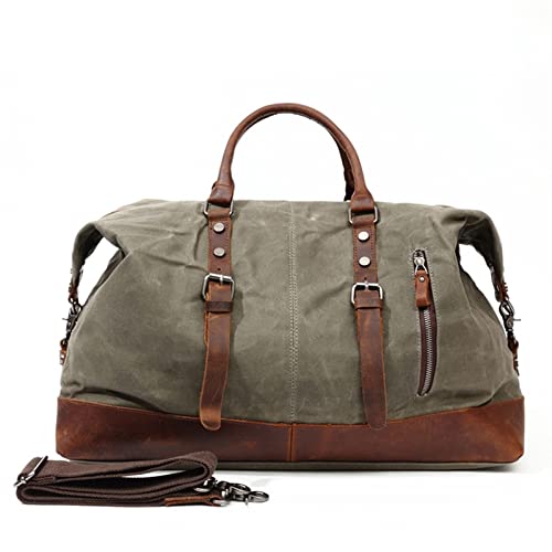 AQQWWER Damen Sporttasche Canvas Reisetaschen Herren Reisehandtasche Große Kapazität Vintage Style Leder Reisetasche (Color : Grijs) von AQQWWER