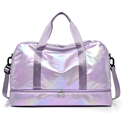 AQQWWER Damen Sporttasche Dry Wet Gym Bag Fitness Travel für Frauen Männer Training Sport Tas Gymtas Outdoor Glitter Schwimmtasche Schulter Wochenendtaschen (Color : Purple) von AQQWWER