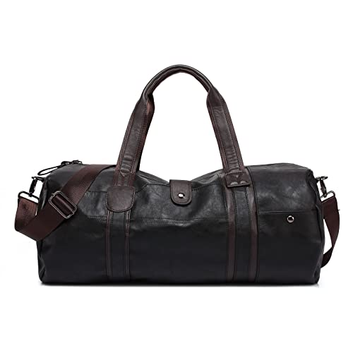 AQQWWER Damen Sporttasche Handtasche Umhängetasche Gepäck Trommel Fitnesstasche Leder Training Männer Frauen Taschen Sportreisen Vintage Messenger Bags (Color : Black) von AQQWWER