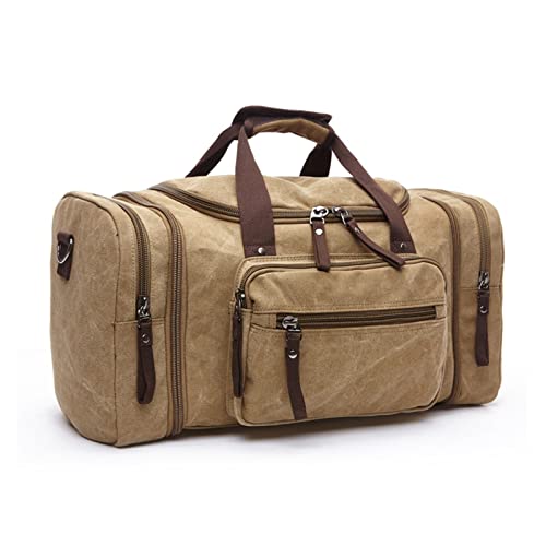 AQQWWER Damen Sporttasche Herren Handtasche Große Kapazität Gepäck Reise Seesäcke Segeltuch Reisetaschen Wochenend Umhängetaschen Multifunktions Outdoor Seesack (Color : Khaki) von AQQWWER