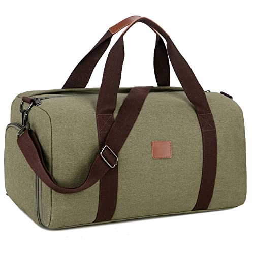 AQQWWER Damen Sporttasche Männer Leinwand Reisetasche Tragbare Reisetasche Frauen Reisegepäck Tasche Lässige Wochenende Handtasche Männliche Reisetasche Organizer (Color : Green) von AQQWWER