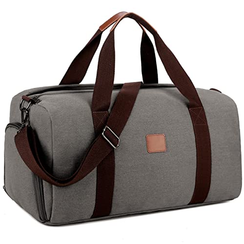 AQQWWER Damen Sporttasche Männer Leinwand Reisetasche Tragbare Reisetasche Frauen Reisegepäck Tasche Lässige Wochenende Handtasche Männliche Reisetasche Organizer (Color : Grijs) von AQQWWER