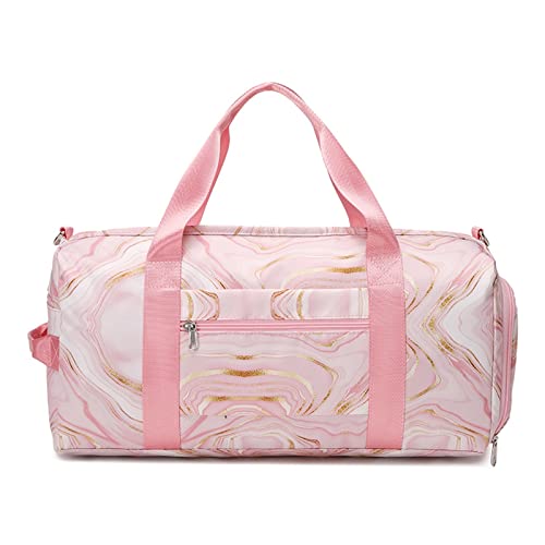 AQQWWER Damen Sporttasche Reisetasche mit Marmorierung, große Kapazität, Trocken- und Nasstrennung, Fitnessstudio, Handtasche, Sport, Yoga, Umhängetaschen, Tragetasche (Color : Pink) von AQQWWER