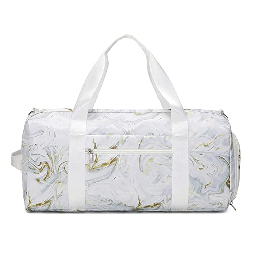 AQQWWER Damen Sporttasche Reisetasche mit Marmorierung, große Kapazität, Trocken- und Nasstrennung, Fitnessstudio, Handtasche, Sport, Yoga, Umhängetaschen, Tragetasche (Color : White) von AQQWWER