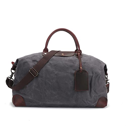 AQQWWER Damen Sporttasche Reisetaschen Vintage-Stil Herren Seesack Gewachste Leinwand Reisehandtasche Wasserdichter Herrenrucksack mit großer Kapazität (Color : Dark Gray) von AQQWWER