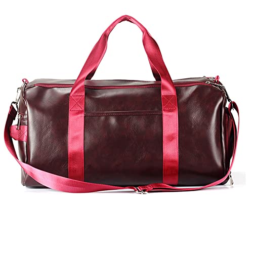 AQQWWER Damen Sporttasche Sporttasche Leder Duffle Umhängetaschen Schuhfach wasserdichte Outdoor-Reisen Große Kapazität Sport Fitness Handtasche (Color : Red) von AQQWWER