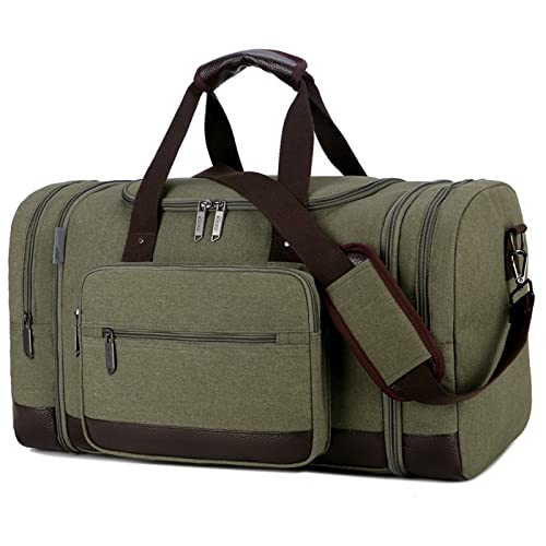 AQQWWER Damen Sporttasche Vintage Canvas Reisetaschen Herren Duffel Bag Travel Tote Große Kapazität Handgepäck Taschen Weekender Bag Travel Women (Color : ArmyGreen) von AQQWWER