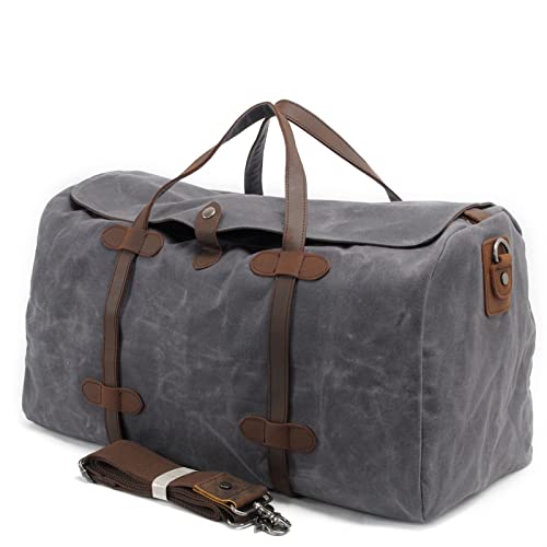 AQQWWER Damen Sporttasche Vintage Reisetaschen aus Reiner Baumwolle, Segeltuch, Leder, große Kapazität, Wochenendtasche, Reisetasche, Herren, Handgepäck, groß (Color : Grijs) von AQQWWER