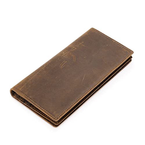 AQQWWER Geldbörsen für Damen Brand Men Genuine Leather Slim Wallet Purse Vintage Long Bifold Card Holder Clutch Male Crazy Horse Leather Wallet for Man von AQQWWER