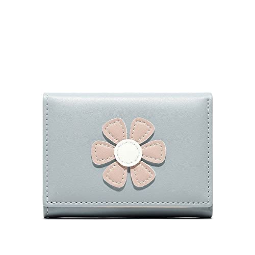 AQQWWER Geldbörsen für Damen Brieftaschen Frauen Blumen Applikationen Süße Kawaii Kartenhalter Mädchen Geldbörse Koreanische Art Geld Tasche Mode Stilvolle Mini Geldbörse Ulzzang (Color : Blue) von AQQWWER