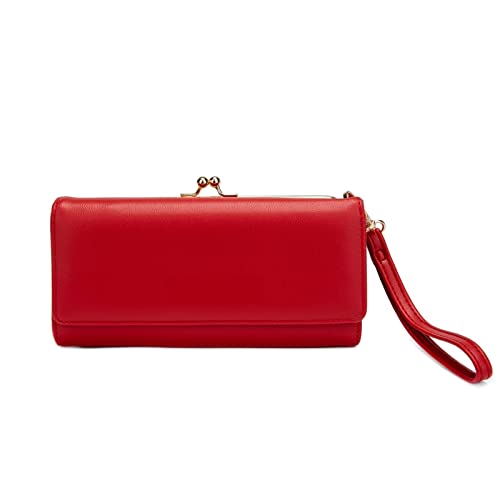 AQQWWER Geldbörsen für Damen Comfortable Contracted Style Long Wallets for Women Soft Leather Coin Purses Ladies Sweet Design Card Holder Purses (Color : Red) von AQQWWER