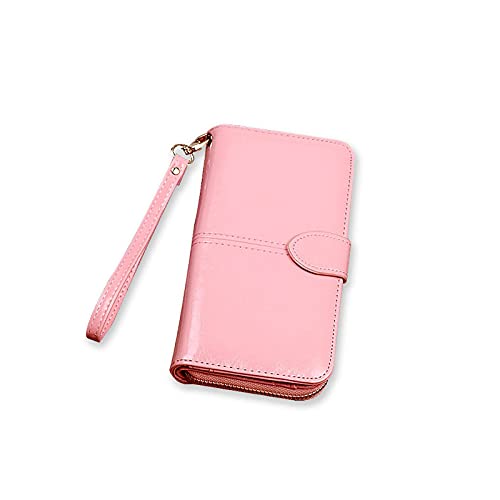 AQQWWER Geldbörsen für Damen Damen Wachs Leder Brieftasche Große Kapazität Schnalle Reißverschluss Lange Armband Kupplung Kartenhalter (Color : Pink 1) von AQQWWER