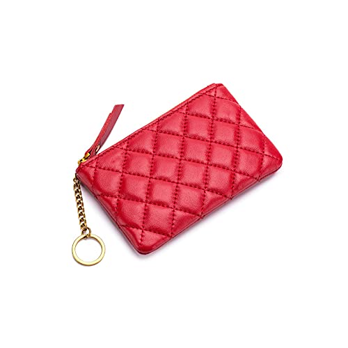 AQQWWER Geldbörsen für Damen Designer Mini Münze Geldbörse Tasche Kleinwechsel Brieftasche Schaffell Echte Leder Taschen Schlüsselanhänger Münzbeutel (Color : Red) von AQQWWER