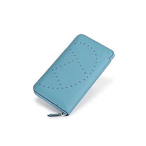 AQQWWER Geldbörsen für Damen Designer aushöhlen Frauen Echtes Leder Lange Geldbörsen Leder Kupplung Tasche Herren- und Frauen Geldbrieftasche (Color : Blue) von AQQWWER