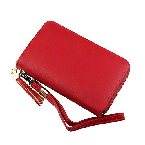 AQQWWER Geldbörsen für Damen Die Neue Handtasche Fashion Damen-Lange Troddel Art und Weise Multi-Card-Bit Brieftasche Reißverschlusstasche (Color : Red) von AQQWWER