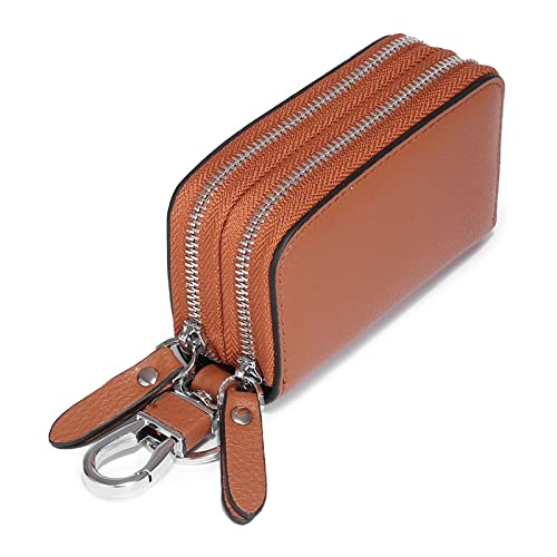 AQQWWER Geldbörsen für Damen Double Layer Leather Key Wallet Unisex Key Case Men Car Keychain Double Zipper Keychain Bag Coin Purse Keychain Wallet Women (Color : Khaki) von AQQWWER