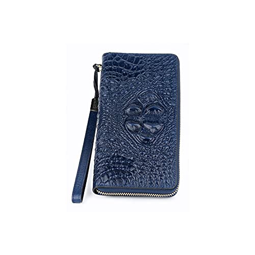 AQQWWER Geldbörsen für Damen Echtes Leder Alligator Frauen Brieftaschen Rindsleder Große Kapazität Lange Geldbörse mit Handseil (Color : Blue) von AQQWWER