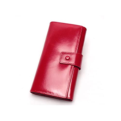 AQQWWER Geldbörsen für Damen Echtes Leder Frauen Brieftasche Clutch Bag Weibliche Lange Kartenhalter Lady Münze Geldbörse (Color : Red) von AQQWWER