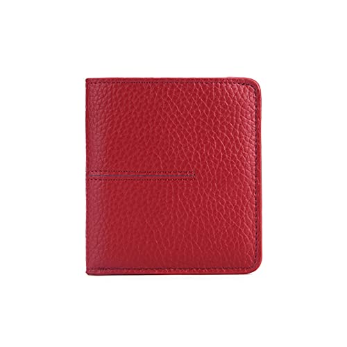 AQQWWER Geldbörsen für Damen Echtes Leder Frauen Brieftasche Einfache Nähfaden Kurzer Mini Geldbörsen Weibliche Geldbörsen Damen Geld Kupplungshalter (Color : Red) von AQQWWER