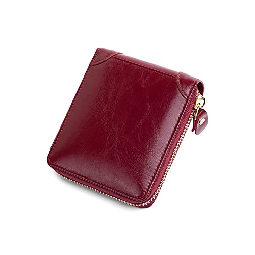 AQQWWER Geldbörsen für Damen Echtes Leder Frauen Brieftasche Reißverschluss Geld Tasche Weibliche Kleine Geldbörsen ICH WÜRDE Kartenhalter Münze Clutch Designer Damen Handtasche (Color : Red) von AQQWWER