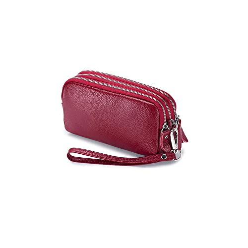 AQQWWER Geldbörsen für Damen Echtes Leder Frauen Brieftasche Wristlet Telefon Geldbörse Clutch Rindsleder Damen Brieftasche Münze Geldbörse Tasche Kuh Leder Weibliche Brieftasche (Color : Red) von AQQWWER