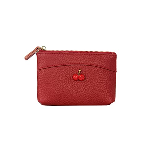 AQQWWER Geldbörsen für Damen Echtes Leder Rindsleder kleine Kurze Frauen Brieftasche Kirschdamen Zipper Leder Münze Geldbörse Leder Schlüssel Ring Tasche Mini Münze (Color : Red) von AQQWWER