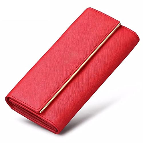 AQQWWER Geldbörsen für Damen Fashion Ladies Wallet Genuine LeatherLong Clutch Purse for Women Multi Card Holder Trifold Phone Money Clip (Color : Red) von AQQWWER