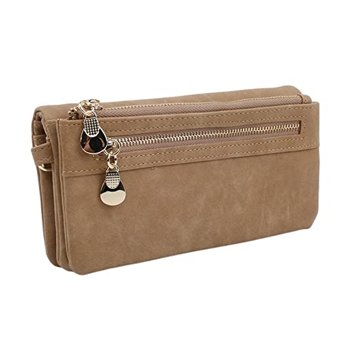 AQQWWER Geldbörsen für Damen Fashion Women Wallets Dull Polish Leather Wallet Double Zipper Day Clutch Purse Wristlet Portefeuille Handbags Carteira Feminina (Color : Bruin) von AQQWWER