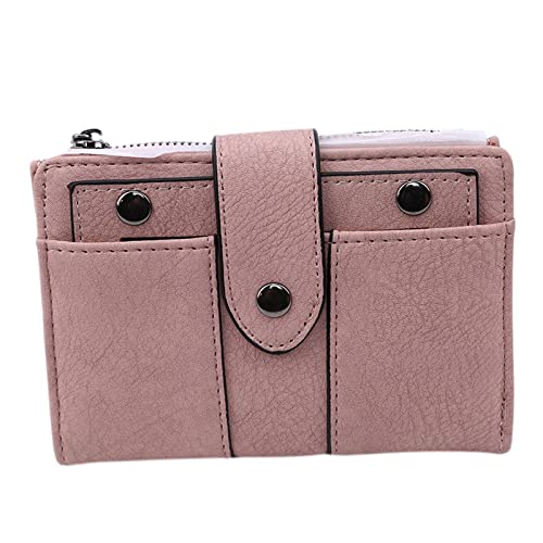 AQQWWER Geldbörsen für Damen Frauen Brieftasche Einfache Retro Nieten Kurze Brieftasche Münze Geldbörse Karteninhaber Handtasche for Mädchen Geldbörse Kleine Brieftasche Damen (Color : Pink) von AQQWWER