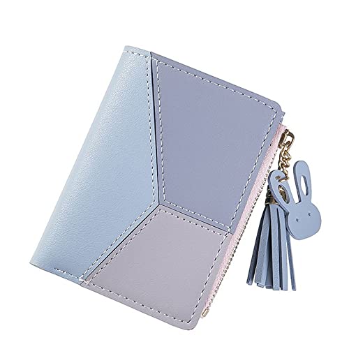 AQQWWER Geldbörsen für Damen Frauen Brieftasche Quaste Kleine niedliche Mädchen Brieftasche Patchwork Kreditkarte Bank Kartenhalter Brieftasche Mädchen Reißverschluss Münze Geldbörse (Color : Blue) von AQQWWER