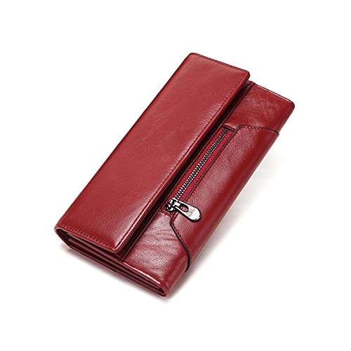 AQQWWER Geldbörsen für Damen Frauen Clutch Brieftasche Viele Abteilungen Leder weibliche Reißverschluss Designer Geldbörse Damen Kartenhalter mit Telefontasche (Color : Red) von AQQWWER