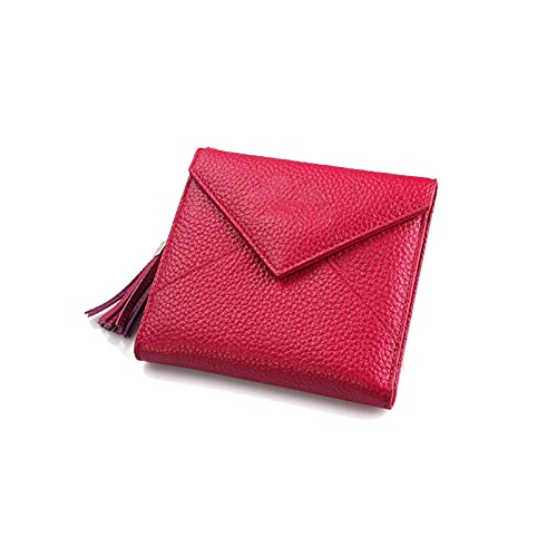 AQQWWER Geldbörsen für Damen Frauen Echtes Leder Geldbörse und Geldbörse Quaste Weibliche Kartenhalter Kleine Damen Zip Münze Geldbörsen Mini Geld Taschen (Color : Red) von AQQWWER