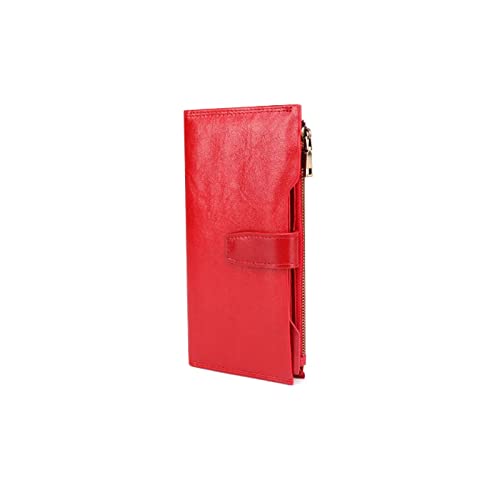 AQQWWER Geldbörsen für Damen Frauen Geldbörsen Langer Reißverschluss Echtes Leder Damen Clutch Taschen mit Mobiltelefonhalter Kartenhalter Brieftasche (Color : Red) von AQQWWER