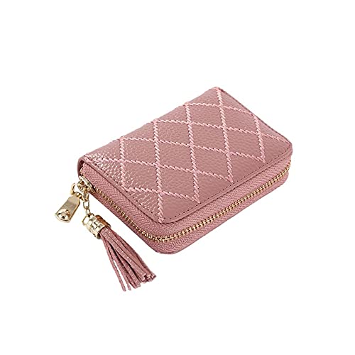 AQQWWER Geldbörsen für Damen Frauen Kreditkartenhalter Echtes Leder Kissen Quaste Damen Karten Fall Brieftasche Klein (Color : Pink) von AQQWWER