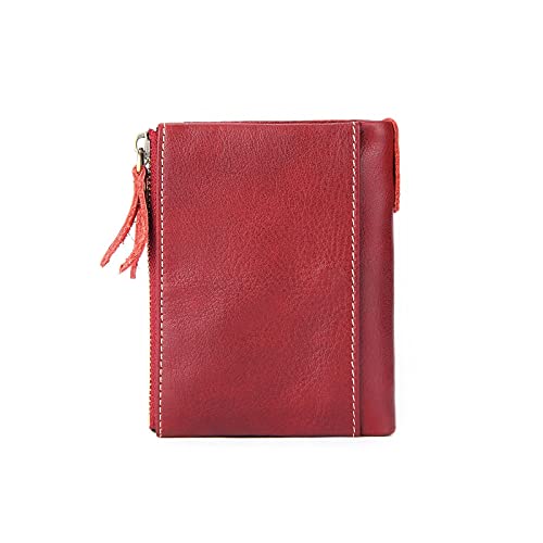 AQQWWER Geldbörsen für Damen Frauen Leder Brieftasche Weibliche Münze Geldbörse Echtes Leder Kurze Damen Clutch Geldbörsen ICH WÜRDE Kartenhalter Geldbeutel (Color : Red) von AQQWWER