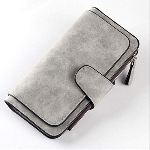 AQQWWER Geldbörsen für Damen Frauen Leder Luxus-Kartenhalter Clutch beiläufige Frauen-Mappen Reißverschluss-Tasche Haspe Damen Geldbörse Female Geldbeutel (Color : Grijs) von AQQWWER