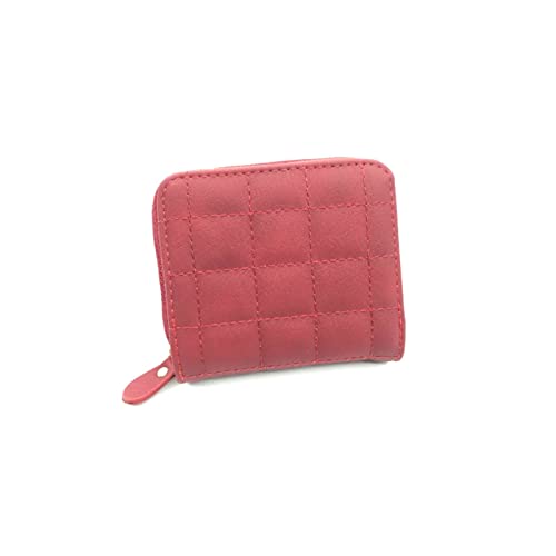 AQQWWER Geldbörsen für Damen Frauen-Mini-Geldbörsen Pu. Leder-Plaid-Geldbörsen Nubuk-Kartenhalter Brieftasche Mode Frau Kleiner Reißverschluss mit Münzbörse (Color : Red) von AQQWWER