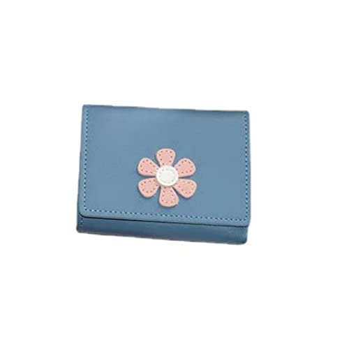 AQQWWER Geldbörsen für Damen Frauen Nette Blume Brieftasche HASP Entworfen PU Leder Mädchen Münze Geldbörsen Weibliche Kartenhalter (Color : Blue) von AQQWWER