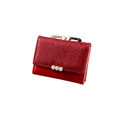 AQQWWER Geldbörsen für Damen Frauen Pu. Leder Perle Kurze Brieftasche Weibliche Münze Geldbörse Mode Geldbörse Geld Tasche Vintage Karteninhaber Womens Kleine Brieftaschen (Color : Red) von AQQWWER