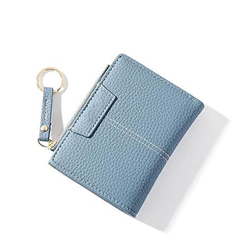 AQQWWER Geldbörsen für Damen Gelbe Frauen Brieftasche weich PU. Leder Weibliche Geldbörse Mini Haspe Kartenhalter Münze Kurze Brieftaschen Slim Kleine Geldbörse Reißverschluss Keychain (Color : Blue von AQQWWER