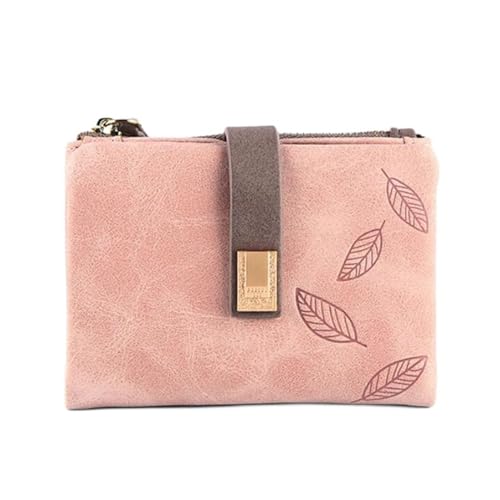 AQQWWER Geldbörsen für Damen Gravierte Blätter Kleine Brieftasche Frauen Armbandlet Marke Frauen Geldbörse Weiche Pu-Leder Damen Wallet Kartenhalter Mini Mädchen Geldbörse Kupplung (Color : Pink) von AQQWWER