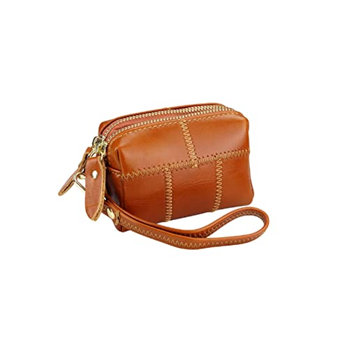 AQQWWER Geldbörsen für Damen Kleine Brieftasche Weibliche Doppel Reißverschluss Münze Geldbörse Einfache Rindsleder Echtes Leder Handtasche Frauen Mini Kurzwallet Key Tasche (Color : Orange) von AQQWWER